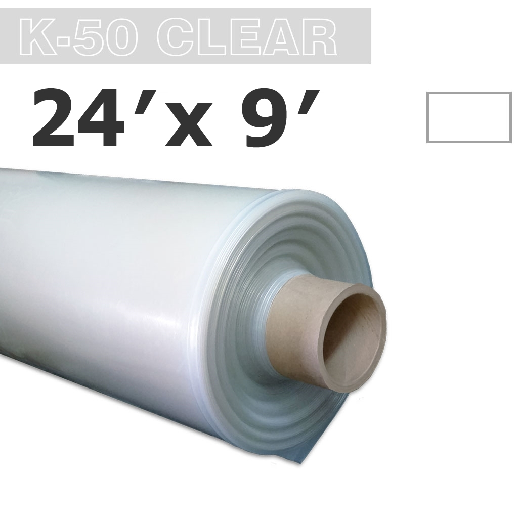 Poly 24' Feuille Clair 6mil K-50 50UV Klerk's *pré-coupé* 24' x 9'