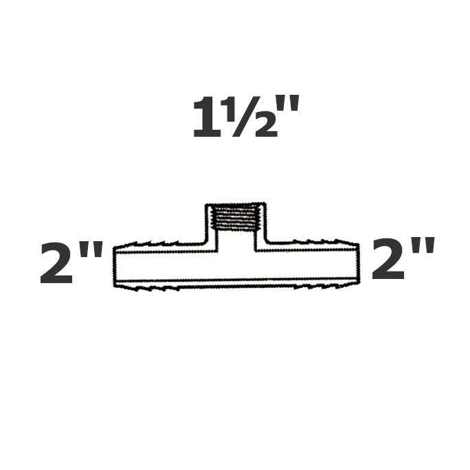 Reducer tee grey 2 ins x 2 ins x 1 1/2 FPT