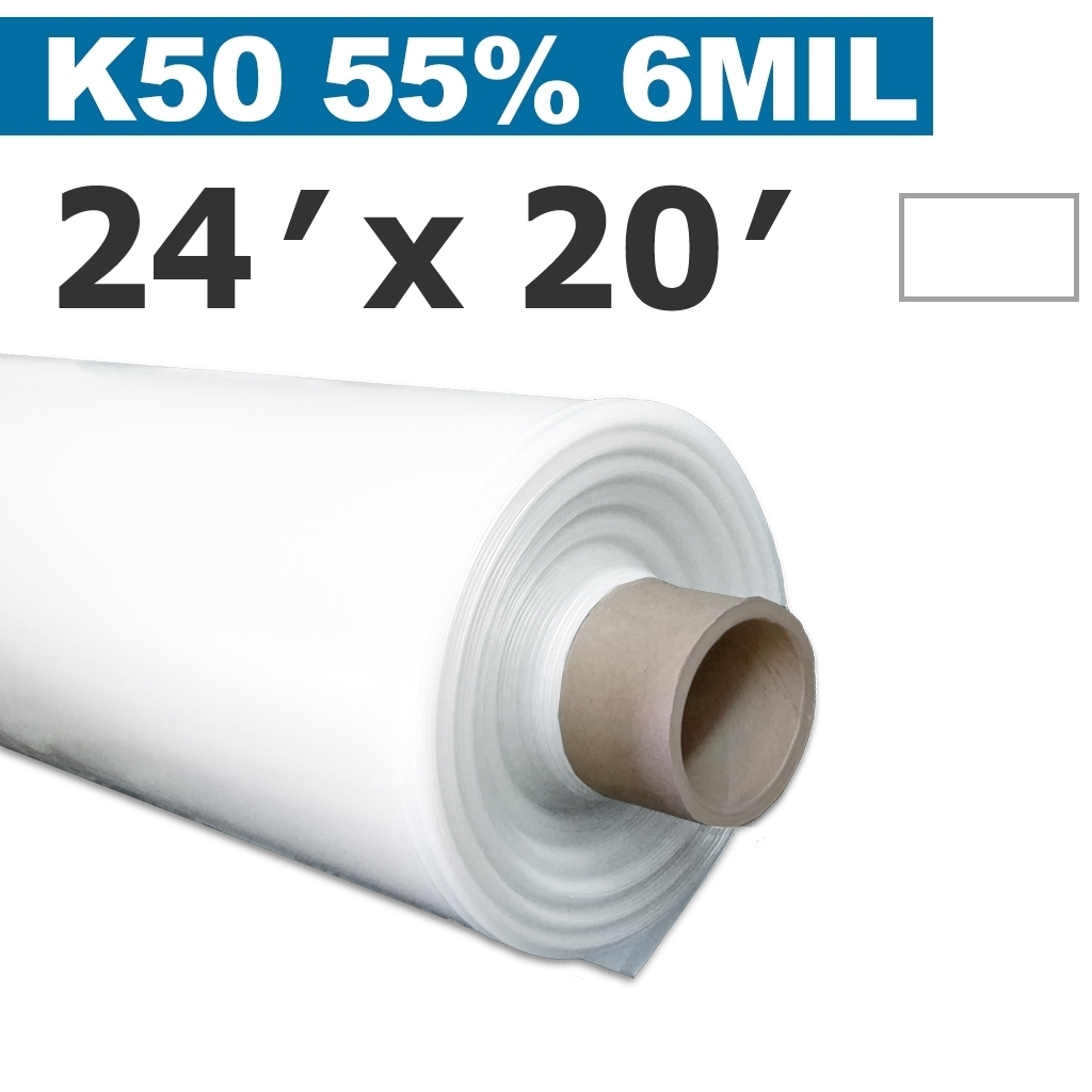 ​Poly 24' Sheet White 55% opacity 6mil K-50 50UV Klerk's *pre-cut* 24' x 20'