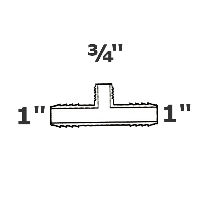 Reducer tee grey 1 ins x 1 ins x 3/4 MPT