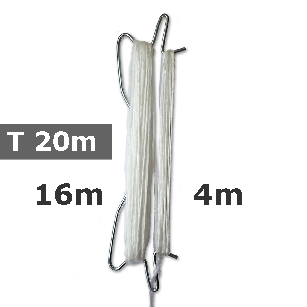Crochet pré-enr. en INVENTAIRE double 220mm, ficelle blanche, total: 20m, tombée: 4m