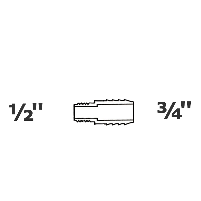 Reduced grey adapter 1/2 MPT x 3/4 ins