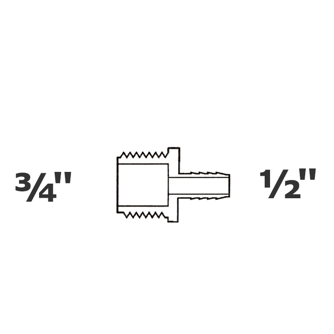 Reduced grey adapter 3/4 MPT x 1/2 ins