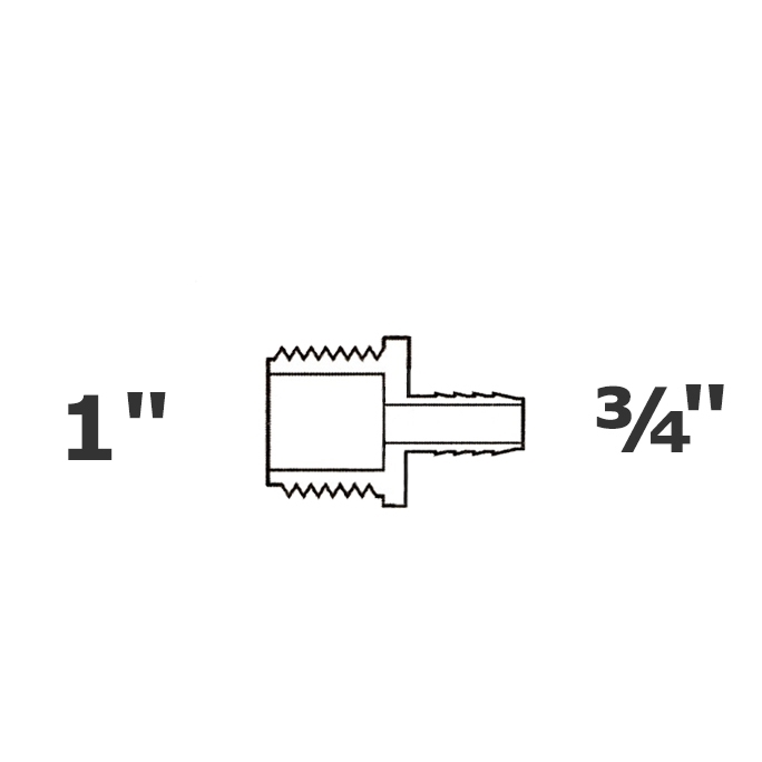 Reduced grey adapter 1 MPT x 3/4 ins