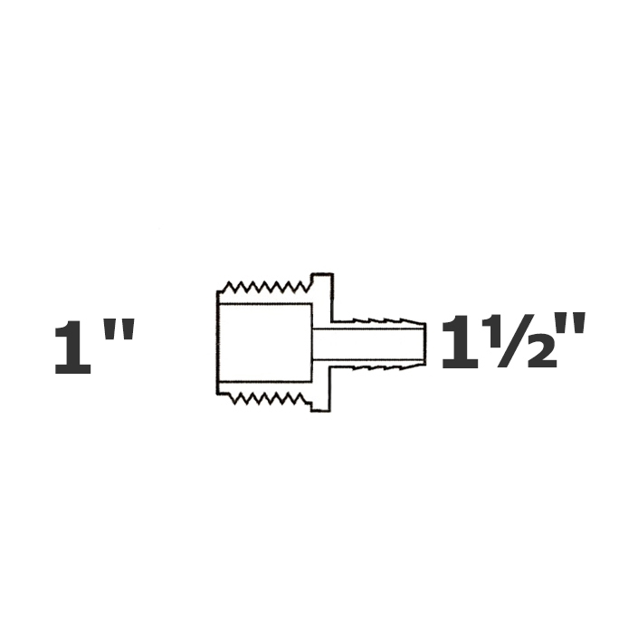 Reduced grey adapter 1 MPT x 1 1/2 ins