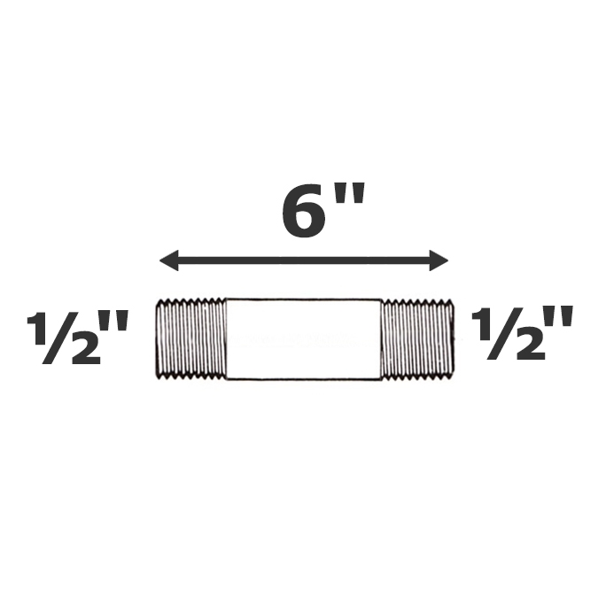 Mamelon gris 1/2 MPT x 6" sch 80