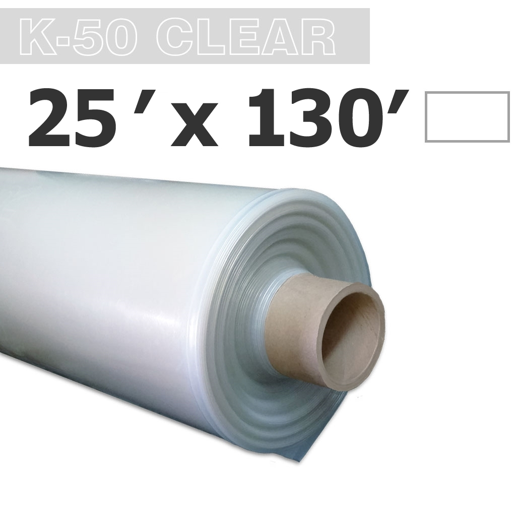 Poly 25' Feuille Clair 6mil K-50 50UV Klerk's *pré-coupé* 25' x 130'