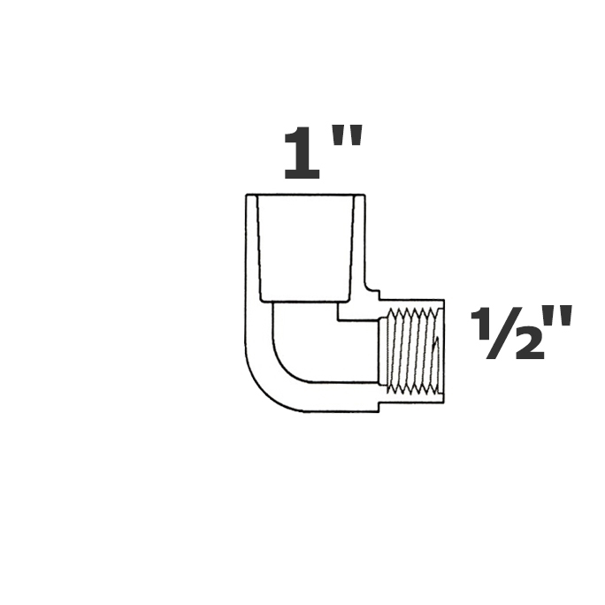 Codo blanco reducido 90° 1 sl x 1/2 FPT sch 40