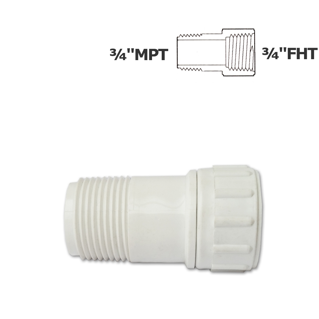Adaptateur pivotant blanc 3/4 MPT x 3/4 FHT (boyau)