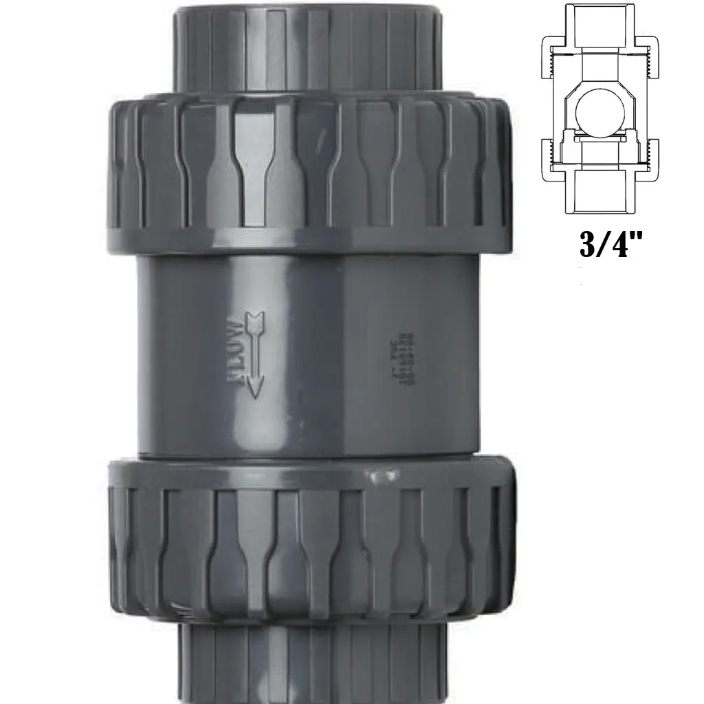PVC ball check valve sl grey true union EPDM seal