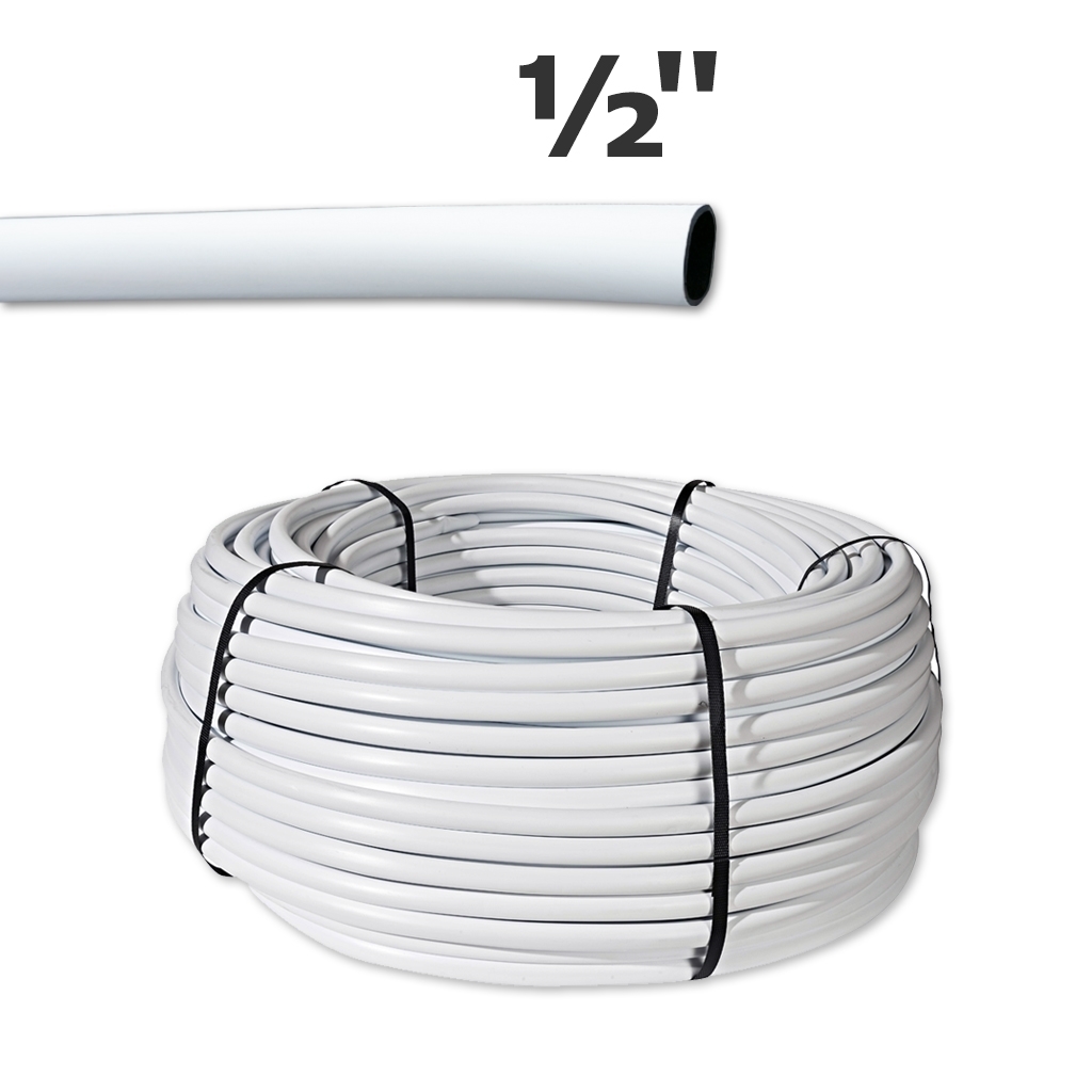 PE tubo blanco/negro 1/2" Netafim 61PSI (ID 0.60" OD 0.70" Wall 0.05") (500')