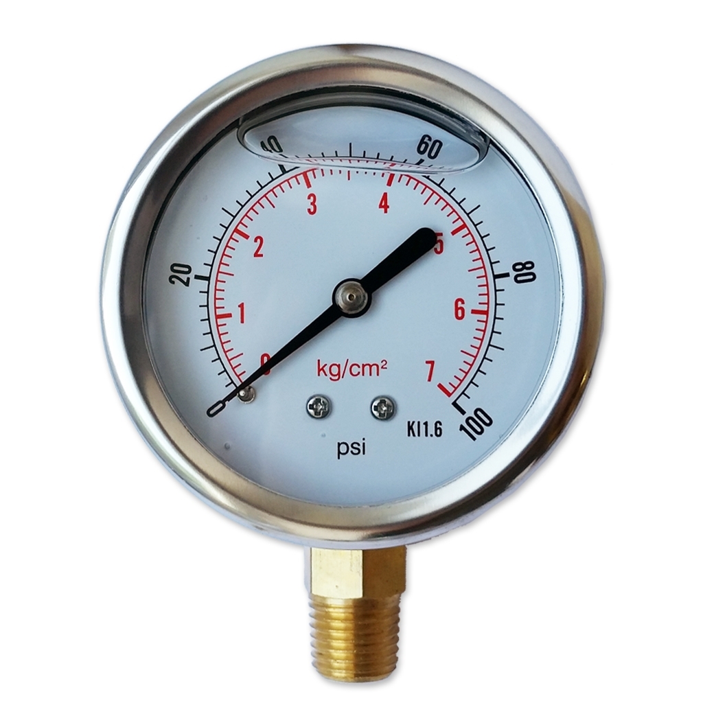 Pressure gauge 2 1/2",  0-100 PSI, 1/4" MPT, glycerine
