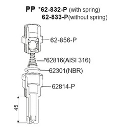 [160-140-10AC-62-832-P] Clapet anti-retour d'injection (injection valve) 3/4" NPT PP  45mm ITC avec ressort
