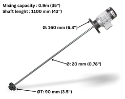 [160-140-10A2-JB-B1100-T09P] Agitateur à turbine ITC moteur triphasé 220V 60Hz 222W, shaft inox 1.1m, mixing 0.9mm