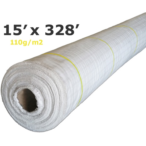 [140-110-041610] Couvre-sol géotextile tissé BLANC ligné JAUNE polyp 110g 4,57m(15')x100m(328') perméable