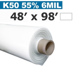 [140-130-02B24-F48-098P] ​Poly 48' White Sheet opacity 55% 6mil 50UV Klerk's *pre-cut* 48' x 98'