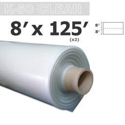 [140-130-02K08-D08-125P] Poly 08' Sheeting 2/roll Clear 6mil K-50 50UV Klerk's *pre-cut* 8' x 125'