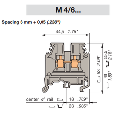 [180-110-041250] Bloque de terminales gris Entrelec 22-10 AWG 600V 25A