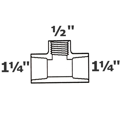 [190-110-001295] T reductor gris 1 1/4 sl x 1 1/4 sl x 1/2 FPT sch 40