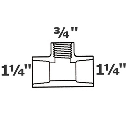 [190-110-001315] T reductor gris 1 1/4 sl x 1 1/4 sl x 3/4 FPT sch 40