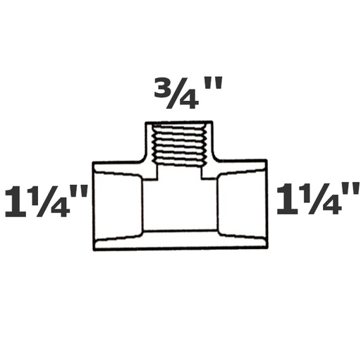 [190-110-001315] T reductor gris 1 1/4 sl x 1 1/4 sl x 3/4 FPT sch 40