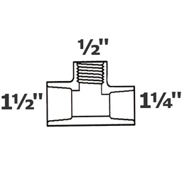 [190-110-001675] Reducer tee grey 1 1/2 sl x 1 1/4 sl x 1/2 FPT sch 40