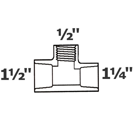 [190-110-001675] Reducer tee grey 1 1/2 sl x 1 1/4 sl x 1/2 FPT sch 40
