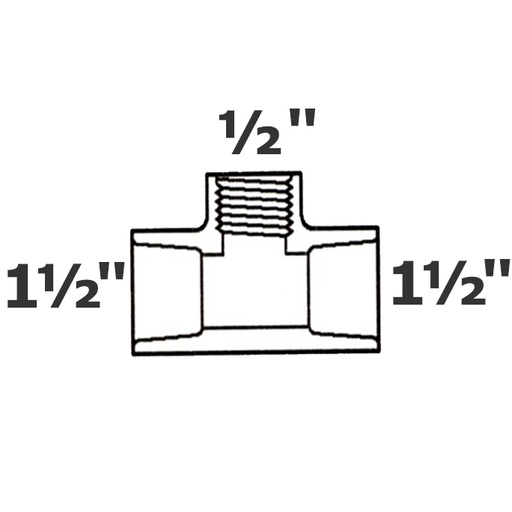 [190-110-001695] T reductor gris 1 1/2 sl x 1 1/2 sl x 1/2 FPT sch 40
