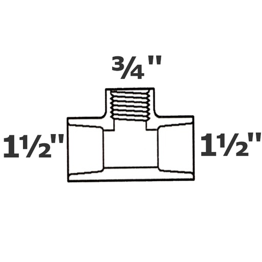 [190-110-001715] Reducer tee grey 1 1/2 sl x 1 1/2 sl x 3/4 FPT sch 40