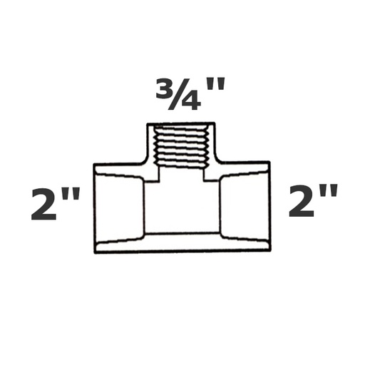 [190-110-002075] T reductor gris 2 sl x 2 sl x 3/4 FPT sch 40