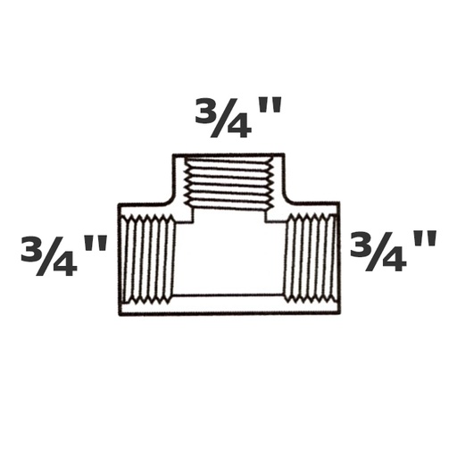 [190-110-000255] Tee grey 3/4 FPT x 3/4 FPT x 3/4 FPT sch 40