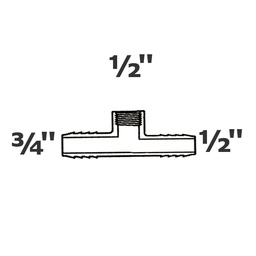 [190-110-000935] Reducer tee grey 3/4 ins x 1/2 ins x 1/2 FPT