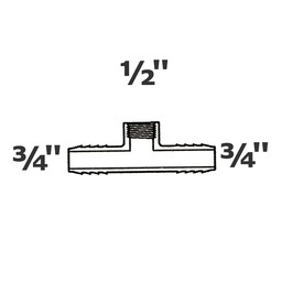 [190-110-000955] Reducer tee grey 3/4 ins x 3/4 ins x 1/2 FPT