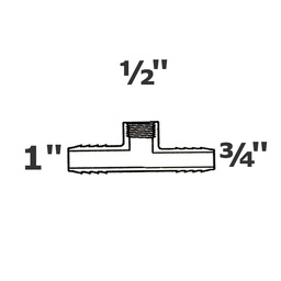 [190-110-001135] Reducer tee grey 1 ins x 3/4 ins x 1/2 FPT