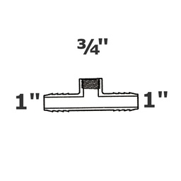 [190-110-001195] Reducer tee grey 1 ins x 1 ins x 3/4 FPT