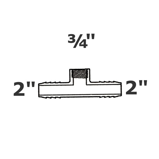 [190-110-002295] Reducer tee grey 2 ins x 2 ins x 3/4 FPT