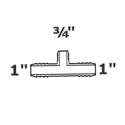 [190-110-001275] Reducer tee grey 1 ins x 1 ins x 3/4 MPT