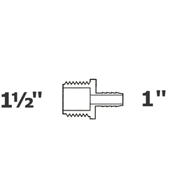 [190-110-006275] Reduced grey adapter 1 1/2 MPT x 1 ins