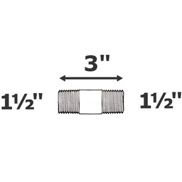 [190-110-009435] Mamelon gris 1 1/2 MPT x 3" sch 80