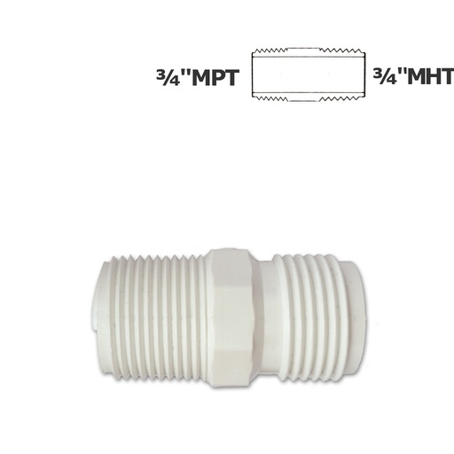 [190-110-005215] Adapter white 3/4" MHT (Hose) x 3/4" MPT